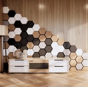 Kwaliteit Modern Hexagon Acoustic Wall Panel B1 Fireproof MDF Soundproof fabriek