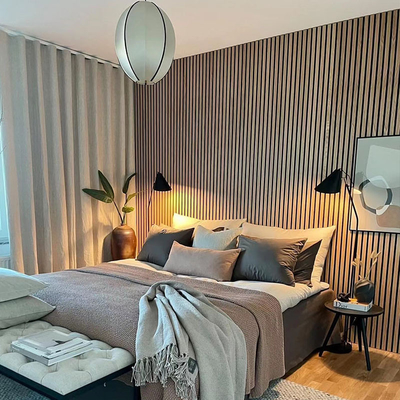 Qualidade Modern Wood Veneer Acoustic Panels for Hotels Soundproof Wall Decor fábrica