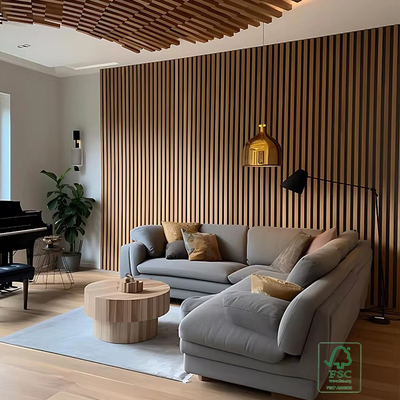 Qualidade Wood Slat Acoustic Panel MDF Polyester Fiber Soundproof Wall fábrica