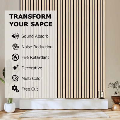 Calidad Wooden Slat Acoustic Wall Panel MDF with PET Polyester Soundproofing fábrica