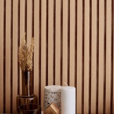 Calidad Modern WPC Wood Fiber Grille Panel Waterproof Fireproof TV Background fábrica